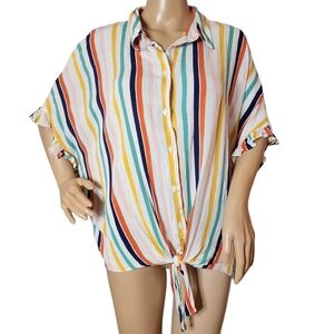 a.n.a striped button down ruffle batwing sleeve.  Tie front.  Women's size XL